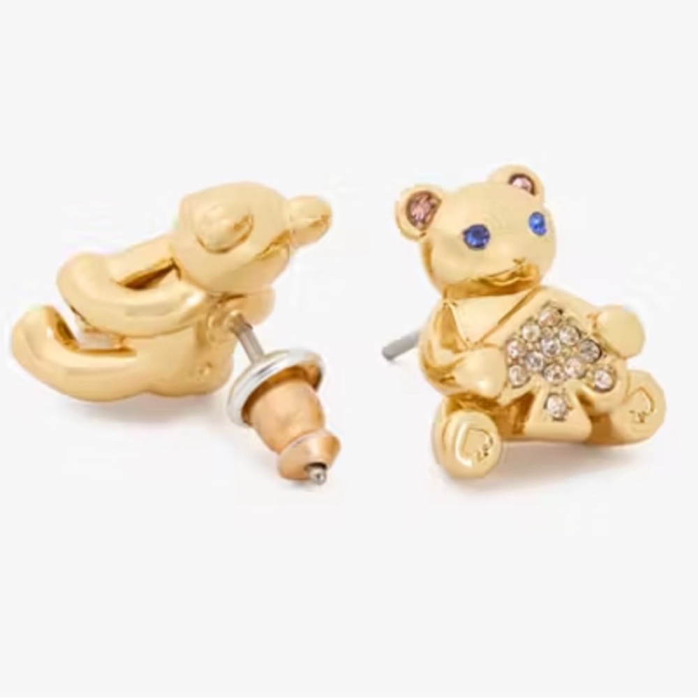 New Kate Spade Oh What Fun Spade Teddy Bear Studs - Picture 4 of 14